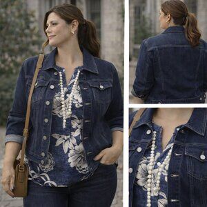 ✨ Remplie Blue & Ivory Floral Sleeveless Top | 3X | Coastal Botanical Chic